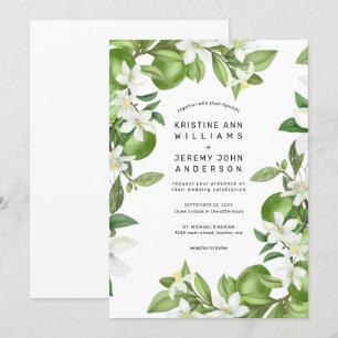 Boho Limon White Floral Watercolor Hochzeit Einladung