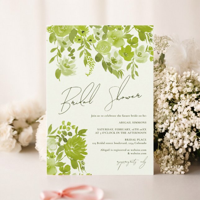 Boho Limone grüne handgemalte Brautparty Einladung (Boho lime green hand painted floral bridal shower invitation)