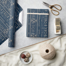 Boho Linear Mudcloth | Klassisches Indigo Geschenkpapier