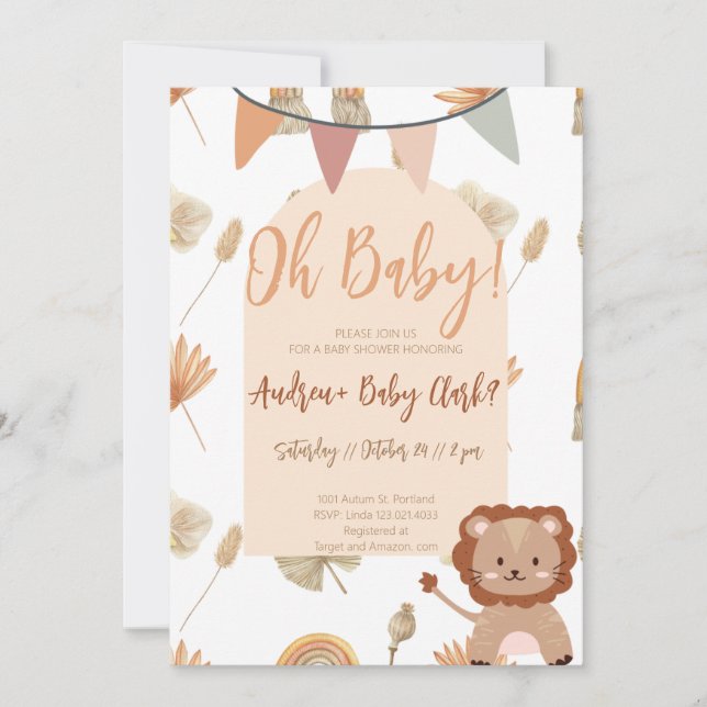 Boho Lion Baby Shower Einladung (Vorderseite)