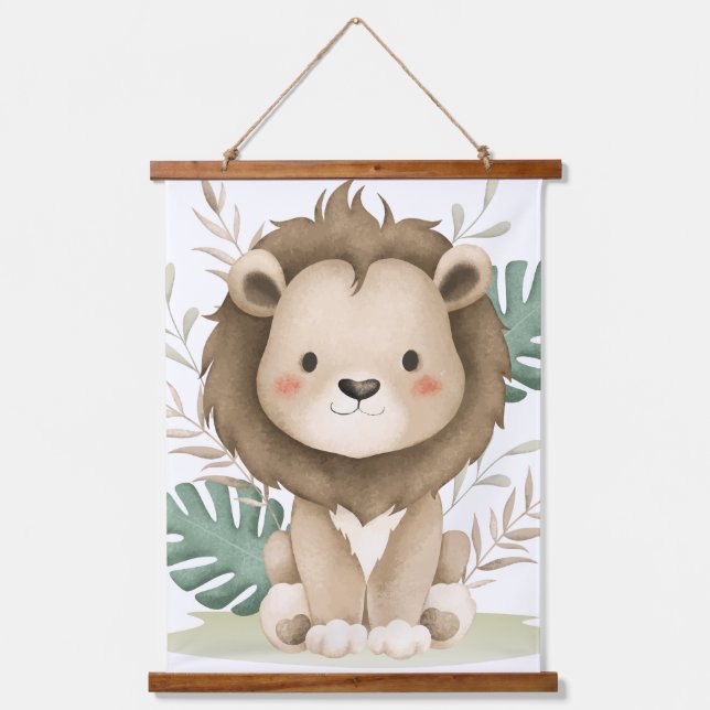 Boho Lion &leaf Wandteppich Mit Holzrahmen (Vorderseite)
