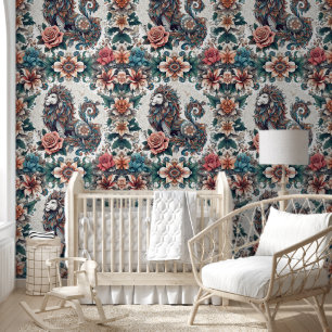 Boho Lion mit Lilies & Rose Tapete