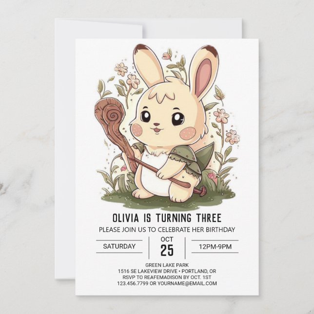 Boho Little Bunny Digital Geburtstag Einladung (Vorderseite)