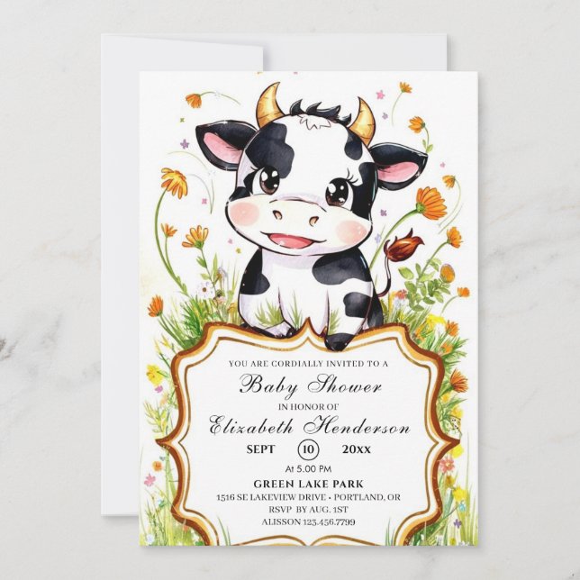 Boho Little Colorful Cow Baby Dusche Einladung (Vorderseite)