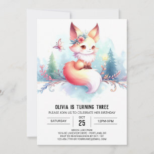 Boho Little Fox Birthday digital Einladung