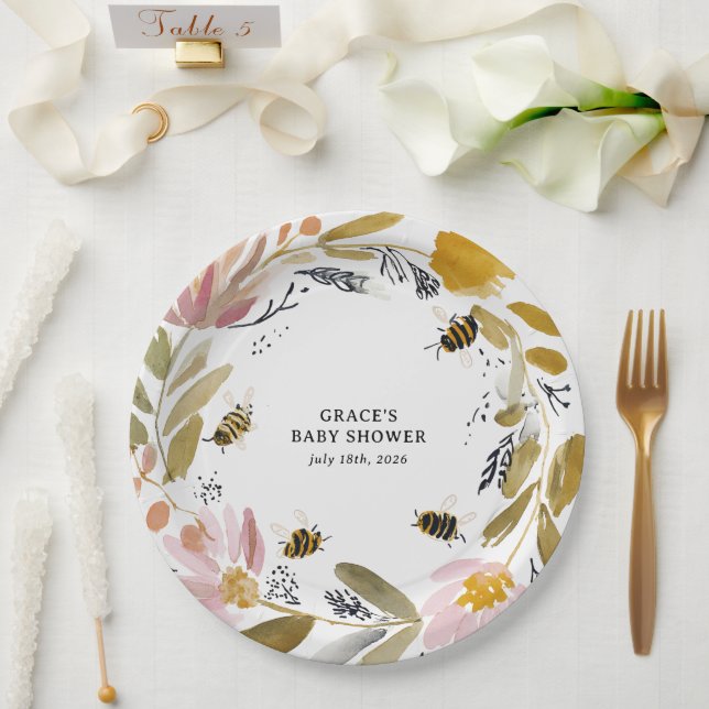 Boho Little Honey Bee Baby Shower Pappteller (Hochzeit)