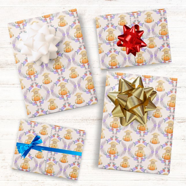 Boho Little Lamb Pumpkin Watercolor Babydusche Geschenkpapier Set (Cherish joyous moments, heartfelt thanks, and captivating gift wrapping sheets!")
