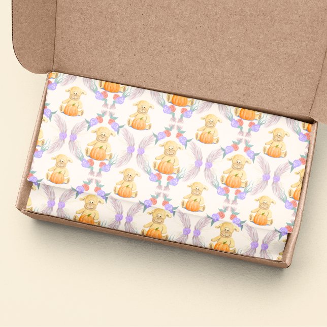 Boho Little Lamb Pumpkin Watercolor Babydusche Seidenpapier (Boho Baby Lamb tissue paper for your gifts, gift bags and decoupage art projects.)