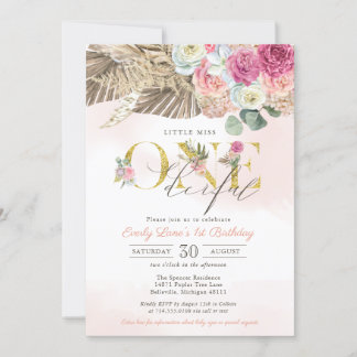 Boho Little Miss ONEderful Floral Erster Geburtsta Einladung