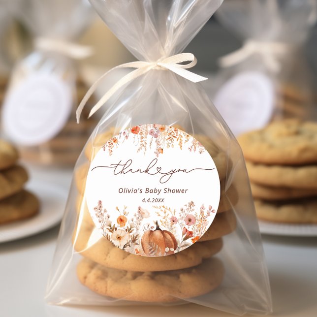 Boho Little Pumpkin Fall Wildblumen Danke Runder Aufkleber (Von Creator hochgeladen)