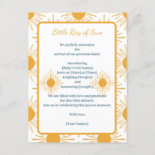 Boho Little Ray of Sun Birth Ankündigung