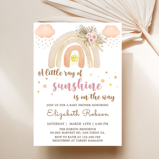 Boho Little Ray of Sunshine Rainbow Baby Shower Einladung (Von Creator hochgeladen)