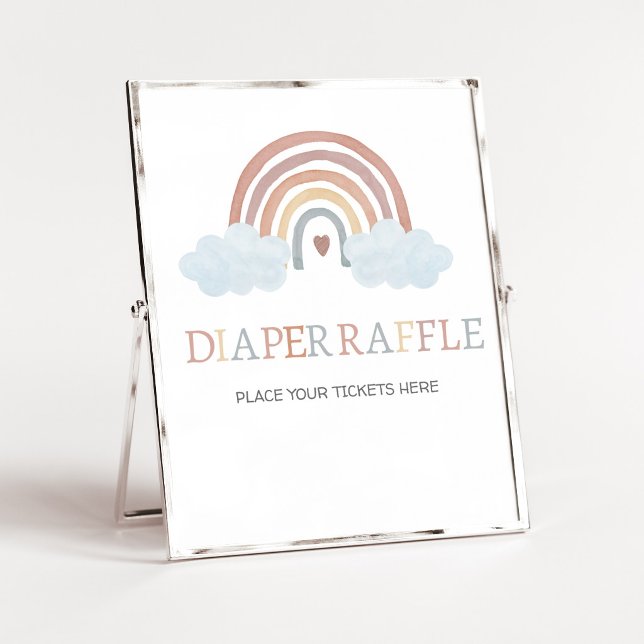 Boho Little Ray of Sunshine Windel-Raffle-Schild Poster (Rainbow Baby Shower Diaper Raffle SIgn)