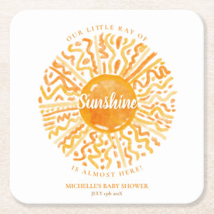 Boho Little Ray Sunshine Orange Watercolor Rechteckiger Pappuntersetzer