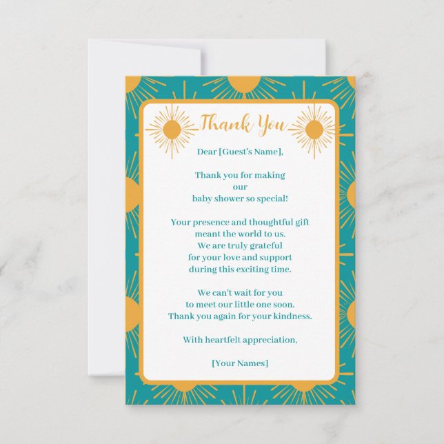 Boho Little Ray von Sun Turquoise Baby Shower Dankeskarte (Vorderseite)