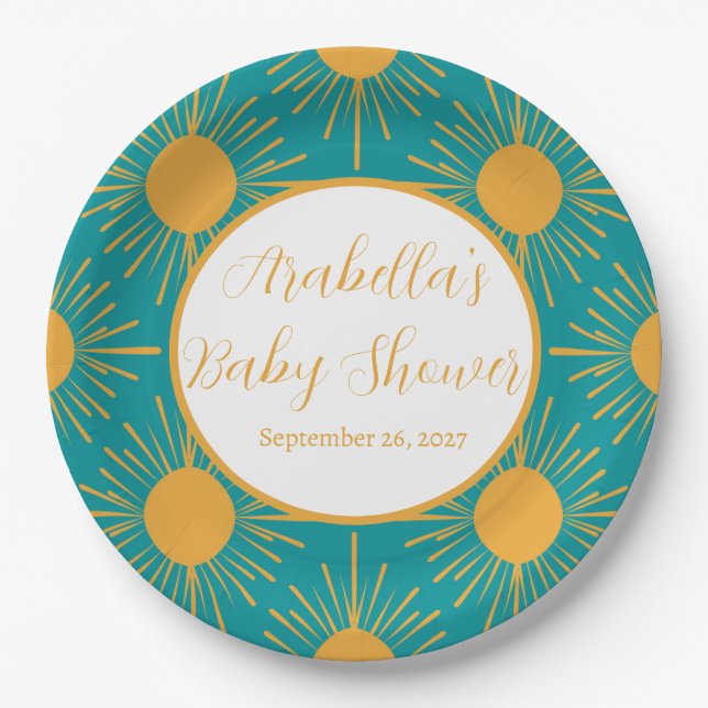 Boho Little Ray von Sun Turquoise Baby Shower Pappteller (Vorderseite)