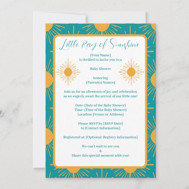 Boho Little Ray von Sunshine Turquoise Baby Shower Einladung (Vorderseite)