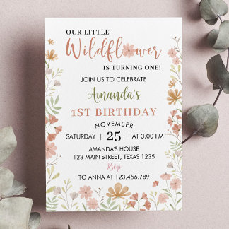 Boho Little Wildblume 1. Geburtstag Einladung