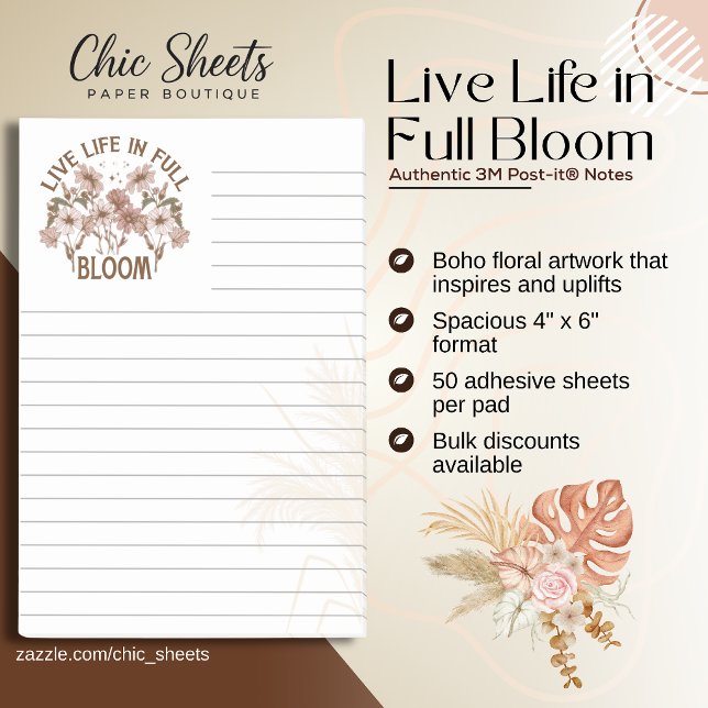 Boho Live Life in Full Bloom 3M Post-it® Notizen (Von Creator hochgeladen)