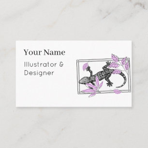 Boho Lizard & Pink Leaves - Zen Kunst Visitenkarte