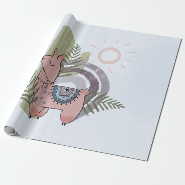 Boho Llama Geschenkpapier (Ungerollt)