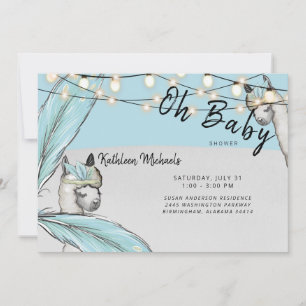 Boho Llama Llama Mama Oh Baby Boy Shower Matte Einladung