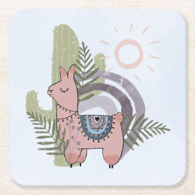 Boho Llama Rechteckiger Pappuntersetzer (Vorderseite)