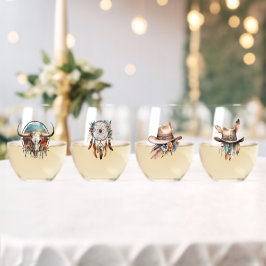 Boho Long Live Cowgirls Stemless Wine Glasses (4) Weinglas Ohne Stiel