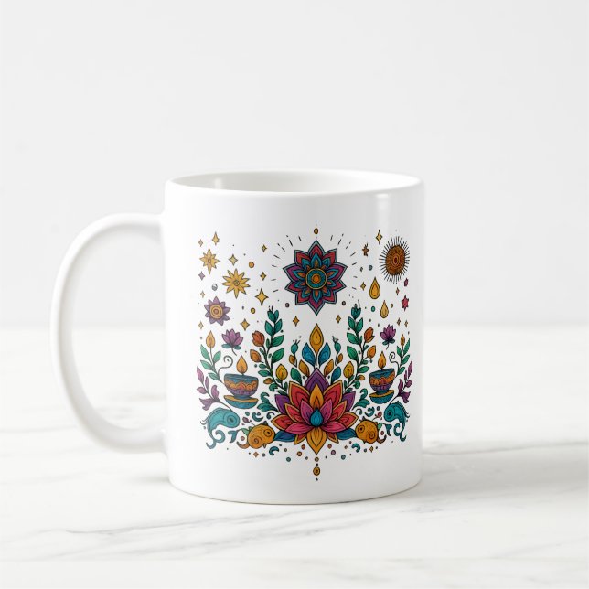 Boho Lotus Mind Meditation Kunst Kaffeetasse (Links)