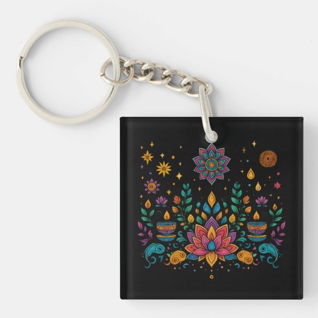 Boho Lotus Mind Meditation Kunst Schlüsselanhänger (Vorderseite)
