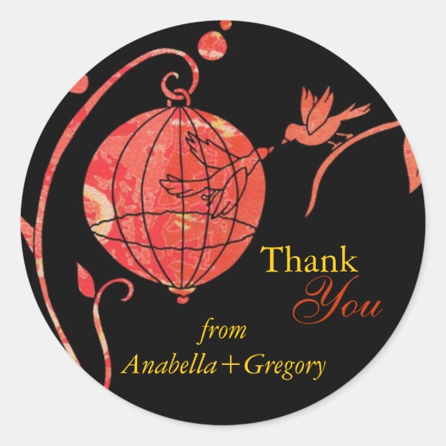 Boho Love Birds Wedding Danke Runder Aufkleber (Vorderseite)