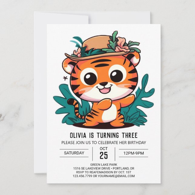 Boho Lovely Tiger Digital Geburtstag Einladung (Vorderseite)