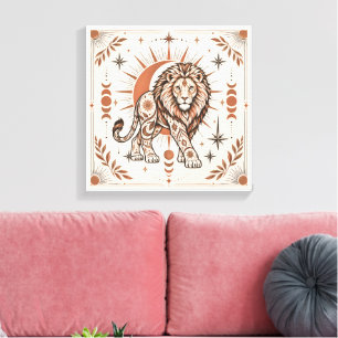 Boho-Löwe Himmels-Sonne Mond Verzierte Tiere Leinwanddruck