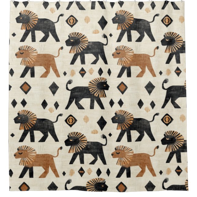 Boho-Löwen-Tribal-Safari-Muster Duschvorhang (Vorderseite)