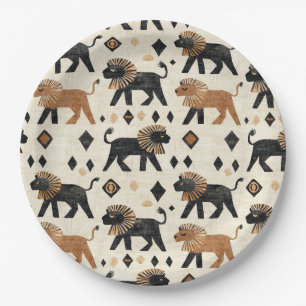 Boho-Löwen-Tribal-Safari-Muster Pappteller