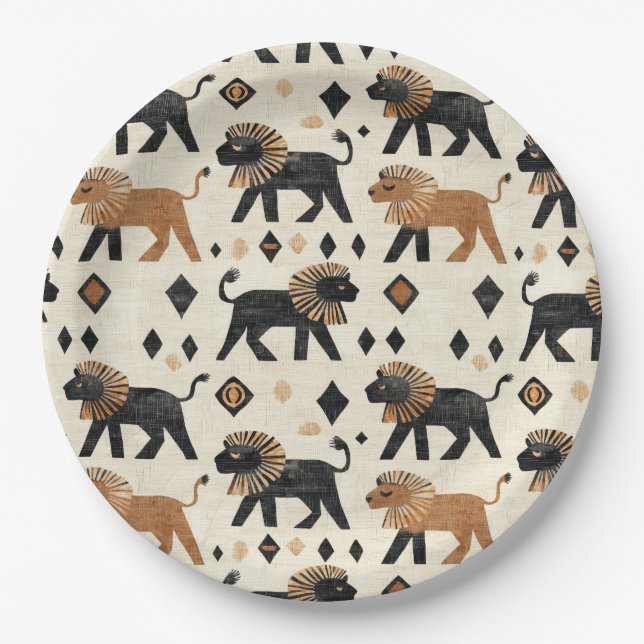 Boho-Löwen-Tribal-Safari-Muster Pappteller (Vorderseite)