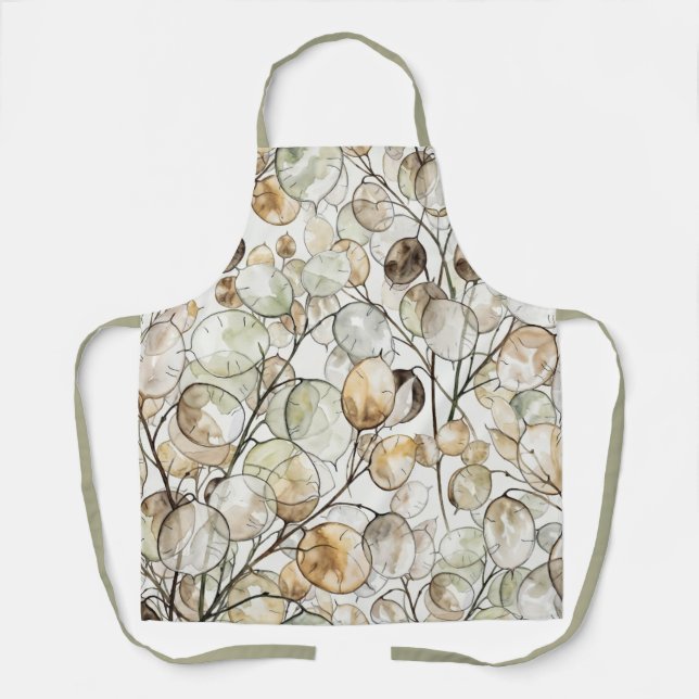 Boho Lunaria Wasserfarbenmuster Botanisch Floral Schürze (Vorderseite)