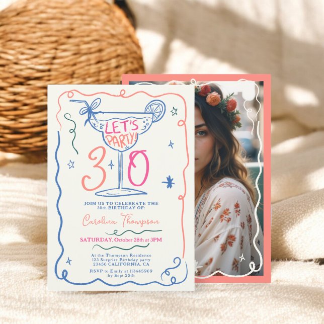 Boho lustige verrückte whimsical scribbles 30 Gebu Einladung (Boho fun quirky whimsical scribbles 30 birthday invitation)