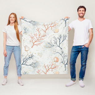 Boho Luxe Wasserfarbe Küsten-Korallen-Muster (2) Fleecedecke