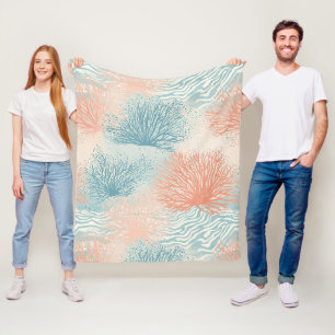 Boho Luxe Wasserfarbe Küsten-Korallen-Muster (5) Fleecedecke