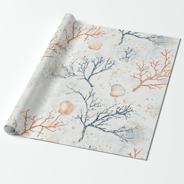 Boho Luxe Wasserfarbe Küstenkorallenmuster (2) Geschenkpapier (Ungerollt)