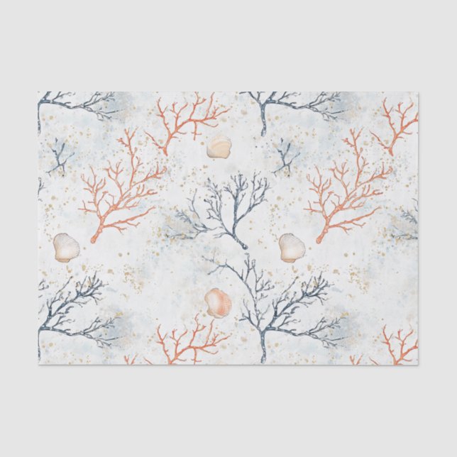 Boho Luxe Wasserfarbe Küstenkorallenmuster (2) Seidenpapier (Vorderseite)