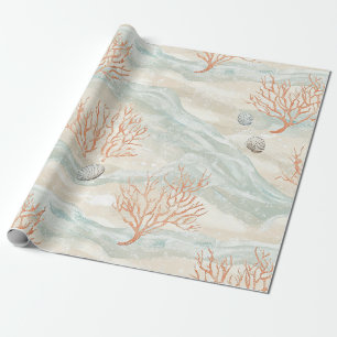 Boho Luxe Wasserfarbe Küstenkorallenmuster (3) Geschenkpapier