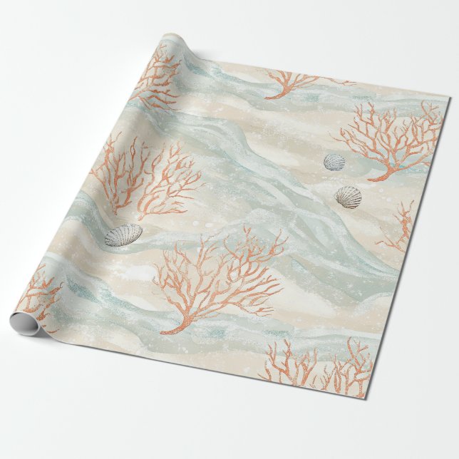 Boho Luxe Wasserfarbe Küstenkorallenmuster (3) Geschenkpapier (Ungerollt)