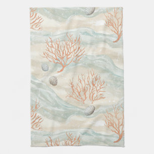 Boho Luxe Wasserfarbe Küstenkorallenmuster (3) Geschirrtuch
