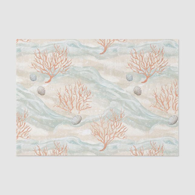 Boho Luxe Wasserfarbe Küstenkorallenmuster (3) Seidenpapier (Vorderseite)
