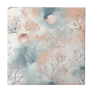 Boho Luxe Wasserfarbe Küstenkorallenmuster (4) Fliese