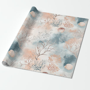Boho Luxe Wasserfarbe Küstenkorallenmuster (4) Geschenkpapier
