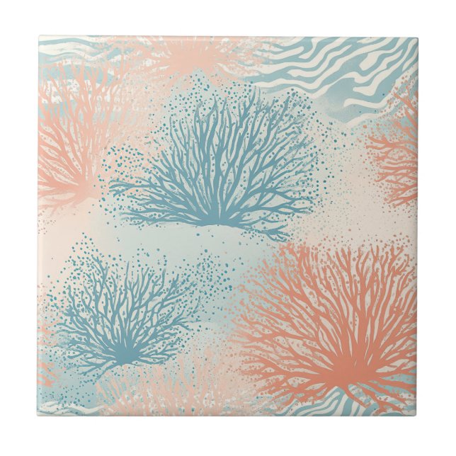 Boho Luxe Wasserfarbe Küstenkorallenmuster (5) Fliese (Vorderseite)