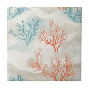 Boho Luxe Wasserfarbe Küstenkorallenmuster (6) Fliese